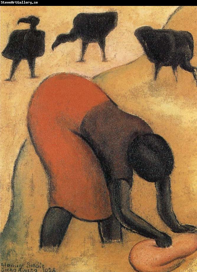 Diego Rivera woman cleaning and eagle